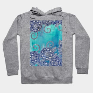 Mermaid's Garden - Navy & Teal Floral on Watercolor Hoodie